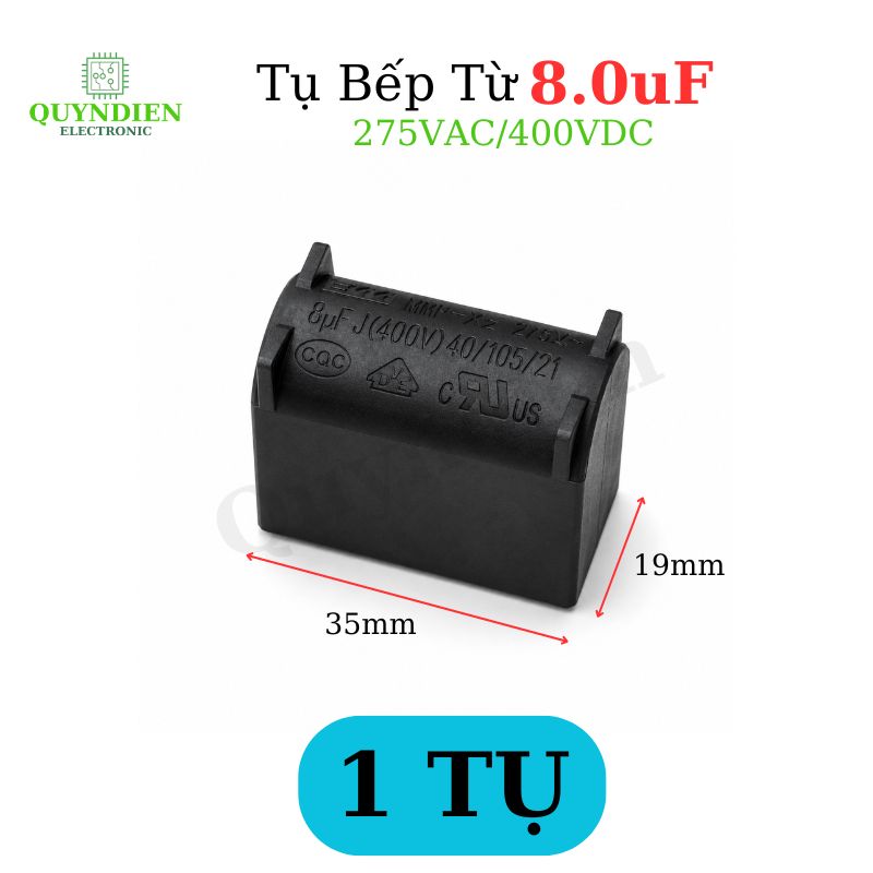 Tụ Bếp Từ 8uF 275VAC/400VDC Màu Đen Loại Đứng