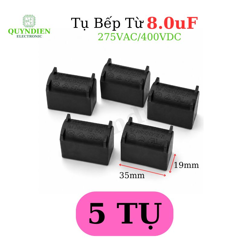 Tụ Bếp Từ 8uF 275VAC/400VDC Màu Đen Loại Đứng