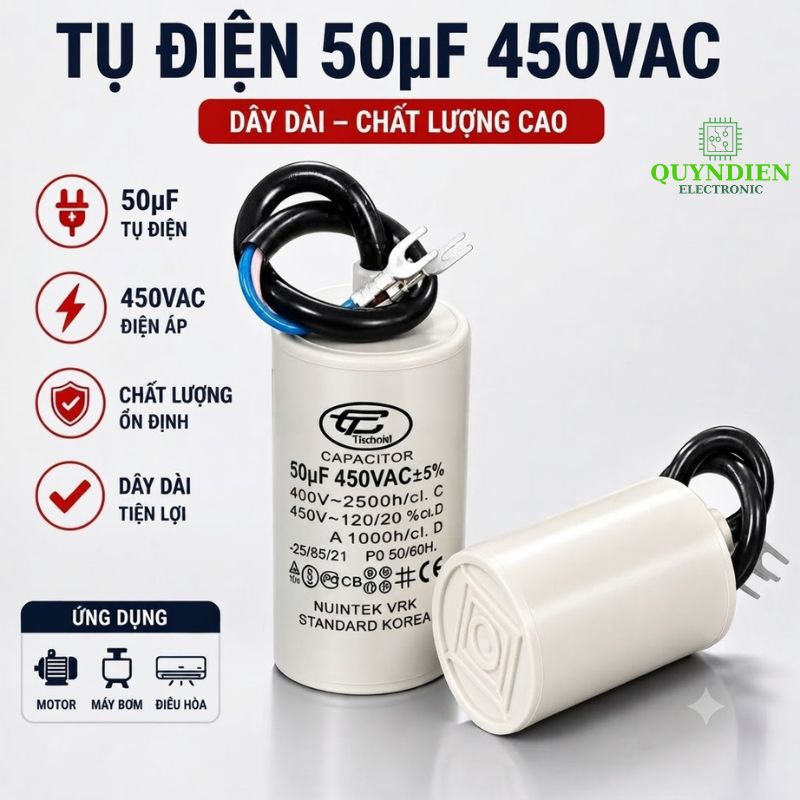 Tụ Đề Máy Bơm Nước 50uF 450VAC Tinh Chi