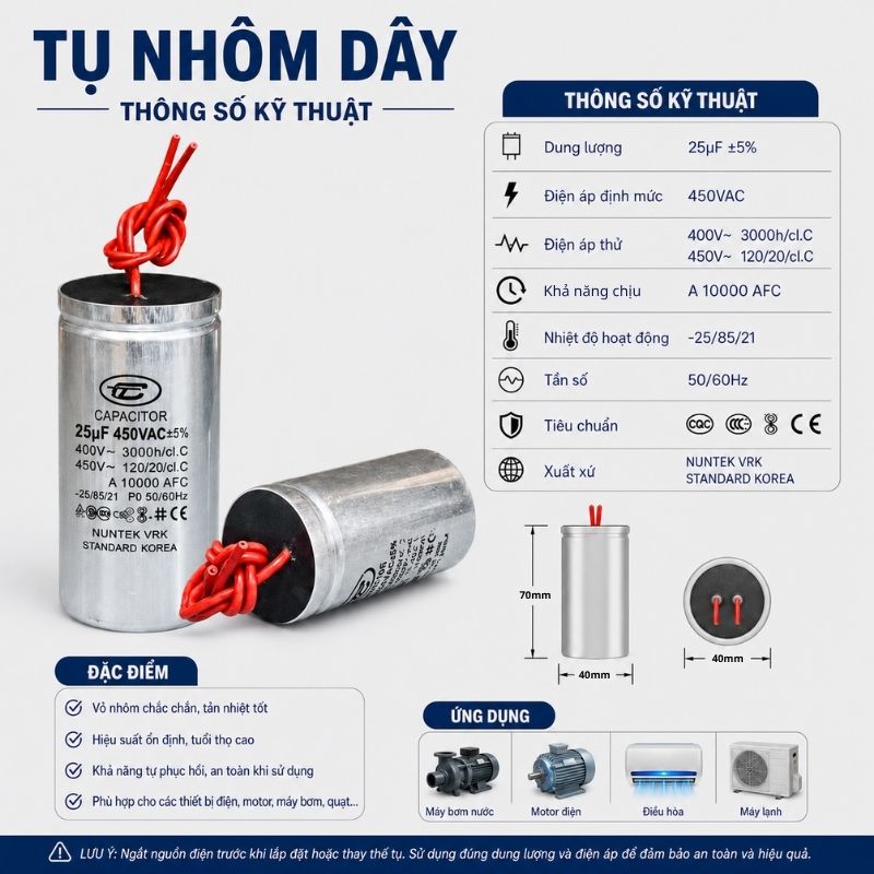Tụ Nhôm Dây 25uF - 450V