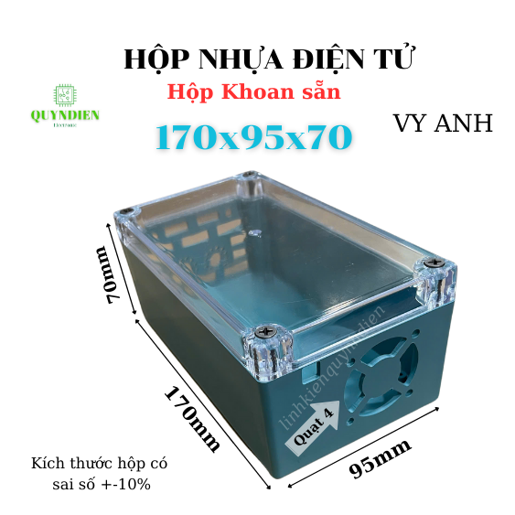 Hộp nhựa Phay sẵn VY ANH 170x95x70mm Xanh nắp Trong