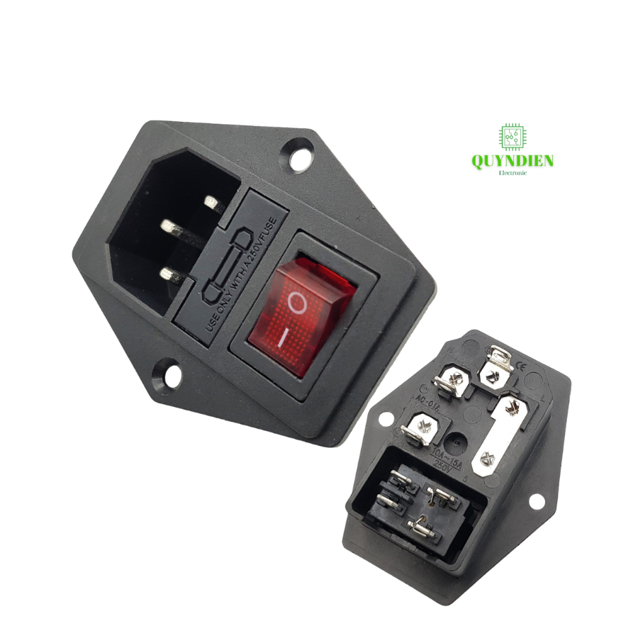 Ổ cắm nguồn AC-01A 250V-10A tích hợp công tắc có tặng kèm 1 cầu chì