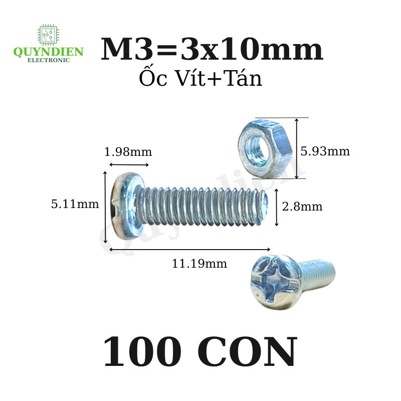 Ốc vít tán M3 3ly dài 1cm (túi 80gam = khoảng 90 - 100 con)