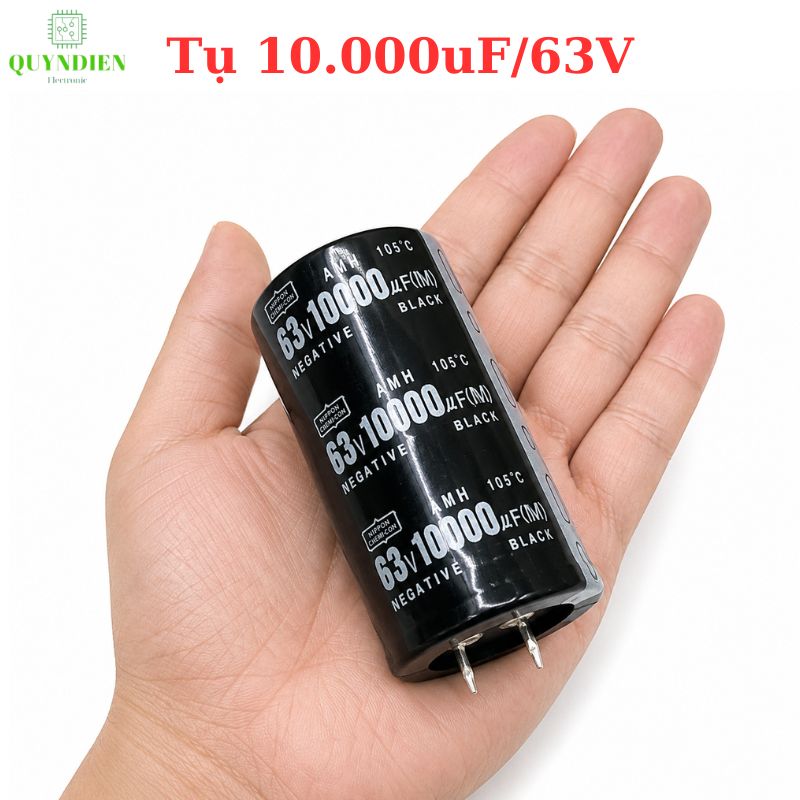 Tụ hóa lọc nguồn 10.000uf - 63v màu đen dùng trong thiết bị âm thanh, nguồn xung, và các mạch điện công suất lớn
