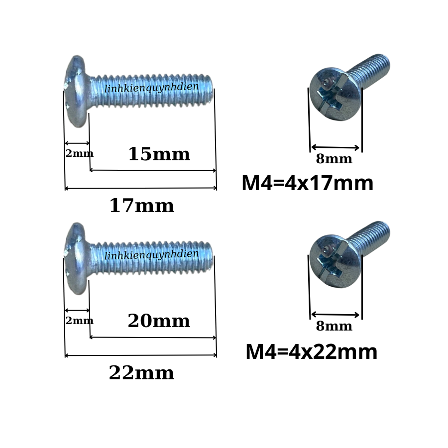 Ốc vít M4 dài 17mm dài 22mm đầu dù ren mịn Túi 100 con