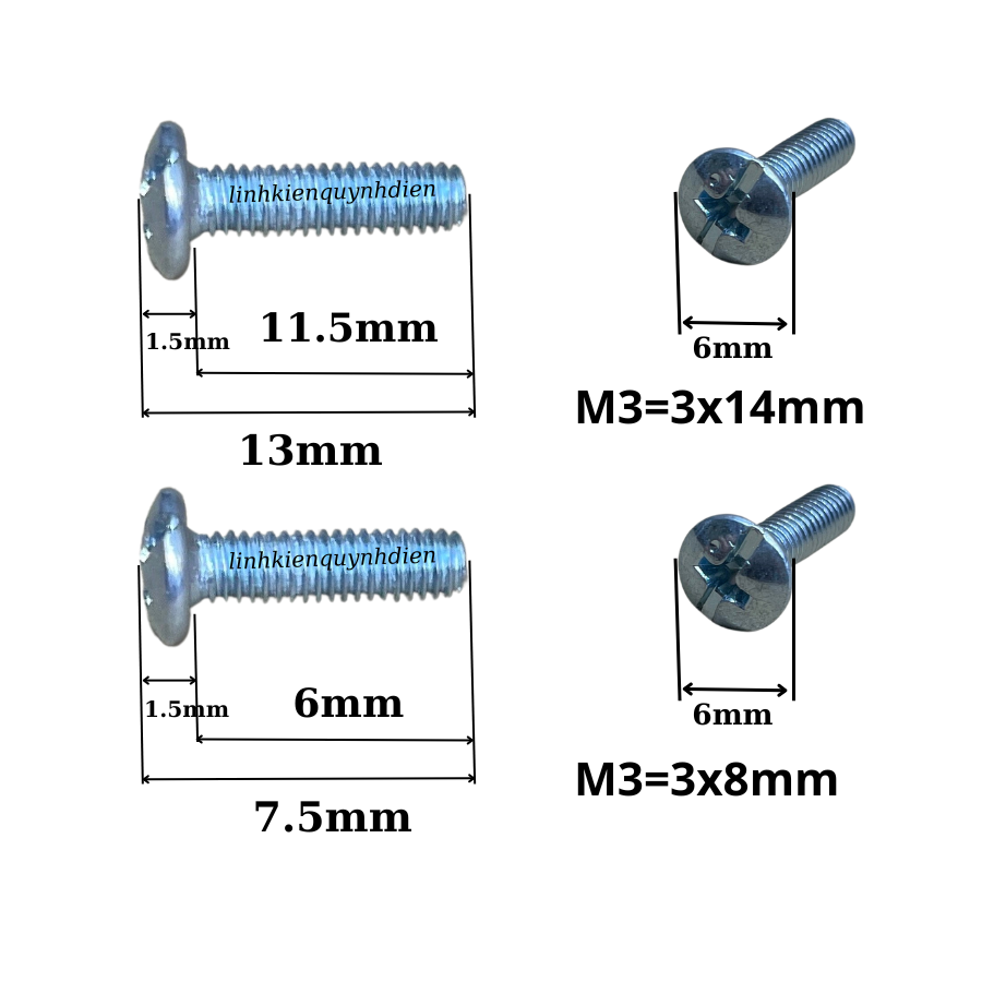 Ốc vít M3 dài 8mm 14mm 12mm ren mịn Túi 100 con