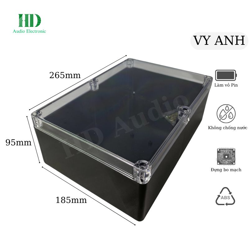 Hộp Nhựa Vy Anh 265x185x95mm Màu Đen Nắp Trong