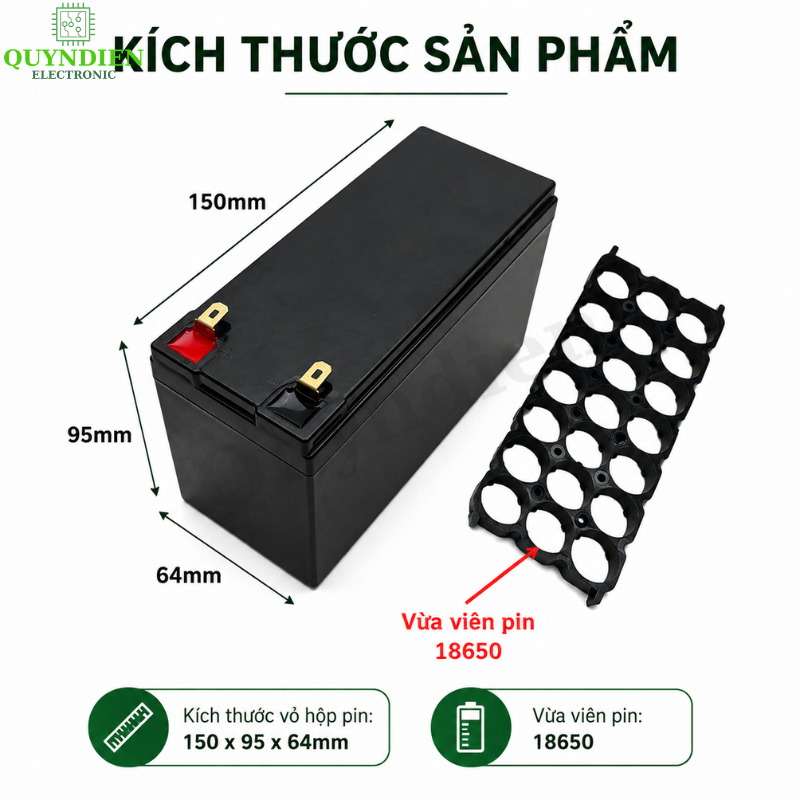 Vỏ Hộp Đựng Pin Kèm 2 Vỉ Cố Định Cell 18650 màu Đen