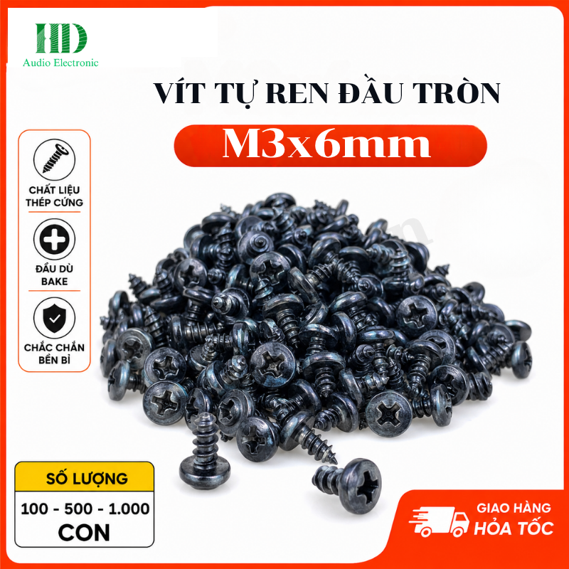 Ốc Vít Nhọn Đầu Tròn M3 Màu Đen 3x6mm