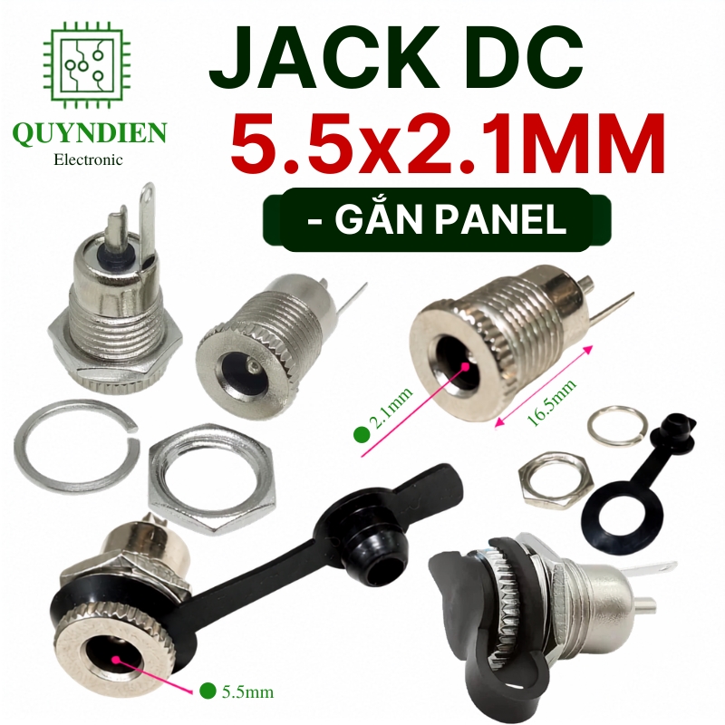 Jack Nguồn DC Cái 5.5x2.1mm Kim Loại Có Nắp Đậy Chống Nước