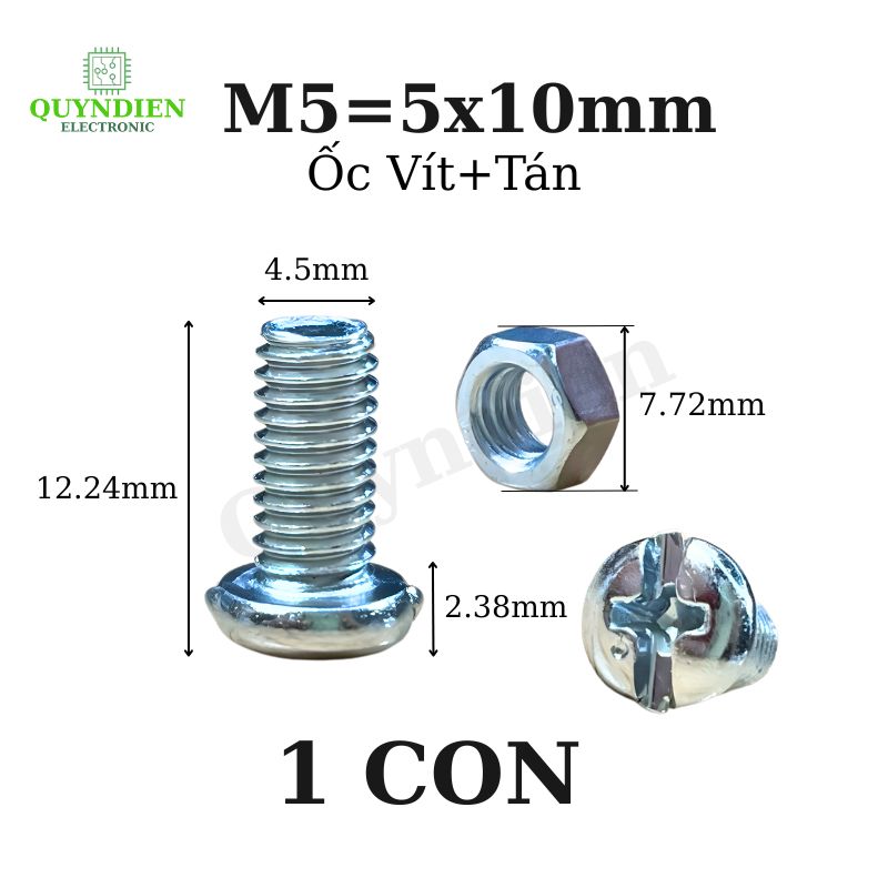 Ốc vít kèm tán M5x10mm túi 100 con