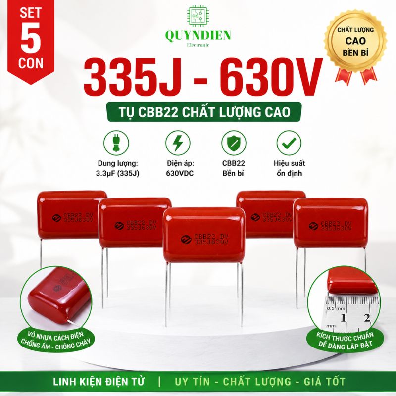 Tụ kẹo Nâu đỏ CBB22 335J 630V