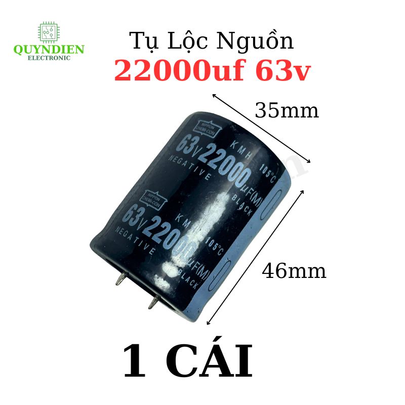 Tụ Lọc Nguồn Đen 22000uF 63V – Kích Thước 46mmx35mm