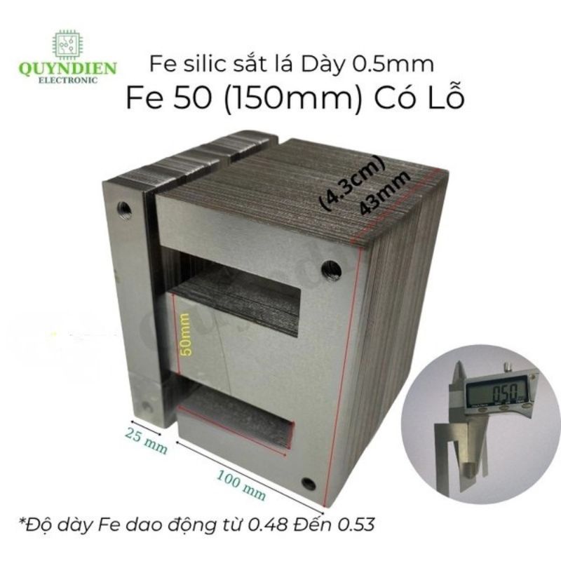 Fe Sắt Silic EI 0.5mm - 50mm (150mm) Lá Dày Có Lỗ