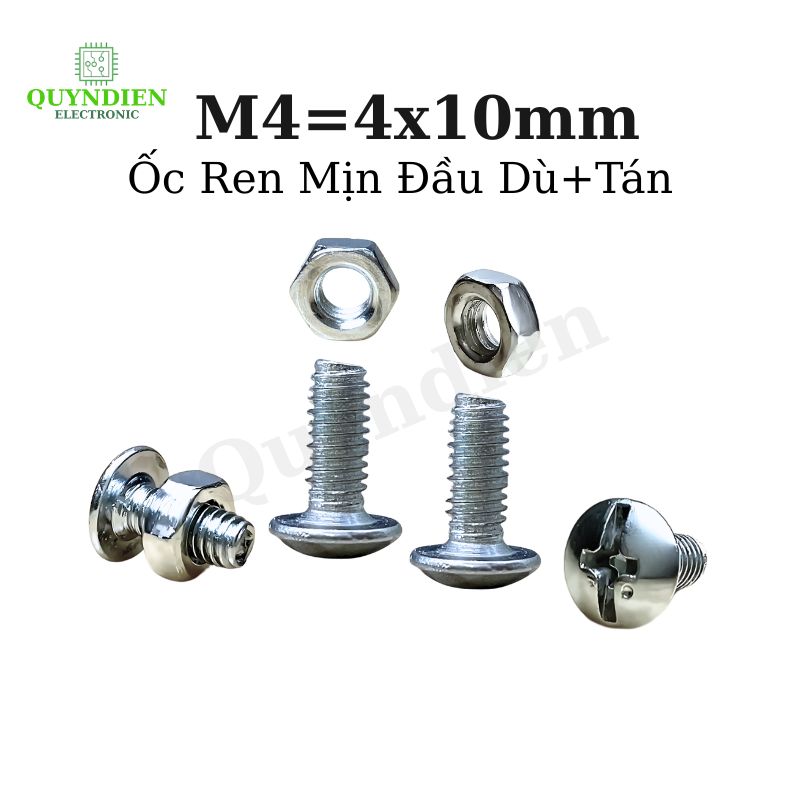 Ốc Vít M4x10mm Ren Mịn Đầu Dù Kèm Tán