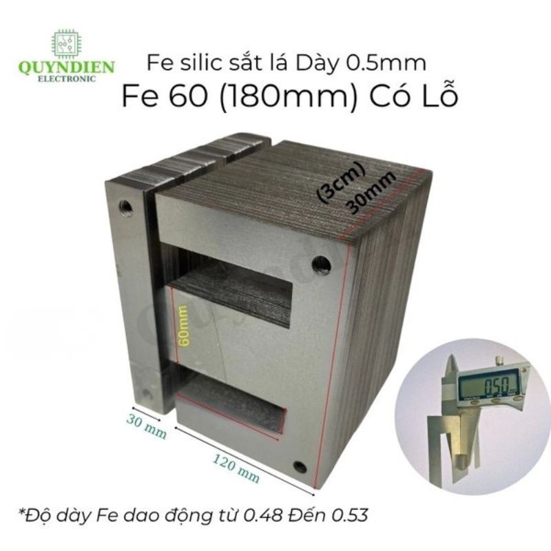 Fe Sắt Silic EI 0.5mm - 60mm (180mm) Lá Dày Có Lỗ