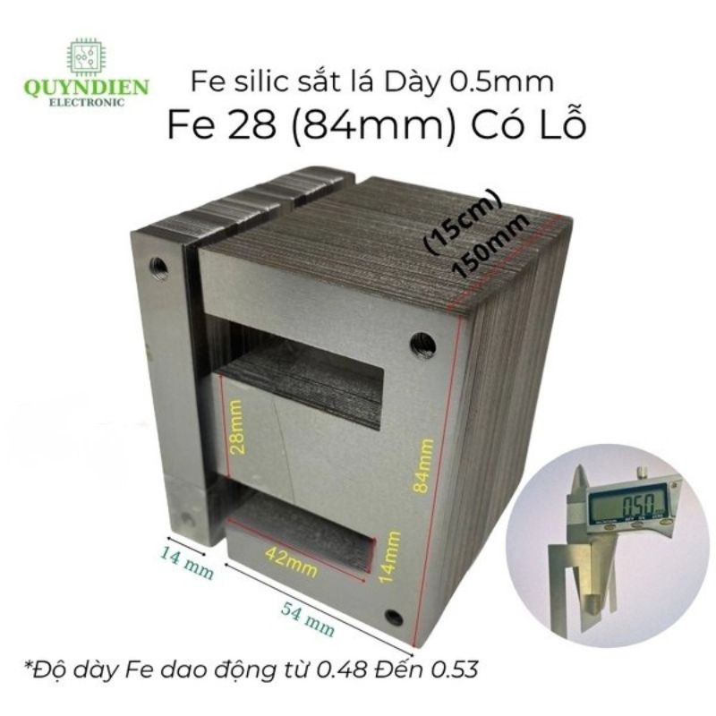 Fe Sắt Silic EI 0.5mm - 28mm (84mm) Lá Dày Có Lỗ