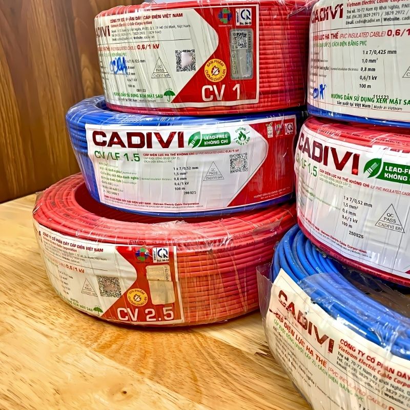 Dây Điện Cadivi 1.5 – Dây Đơn Lõi 7 Sợi CV1.5 – Dây Cáp Điện, Dây Tiếp Địa, Dây Chống Sét (CUỘN 1 MÉT)