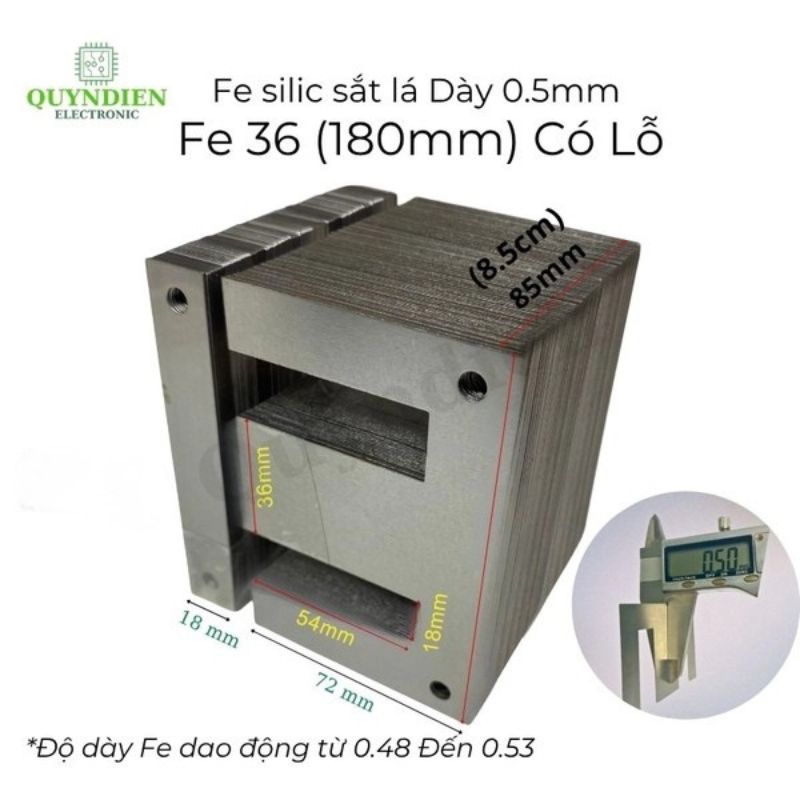 Fe Sắt Silic EI 0.5mm - 36mm (108mm) Lá Dày Có Lỗ