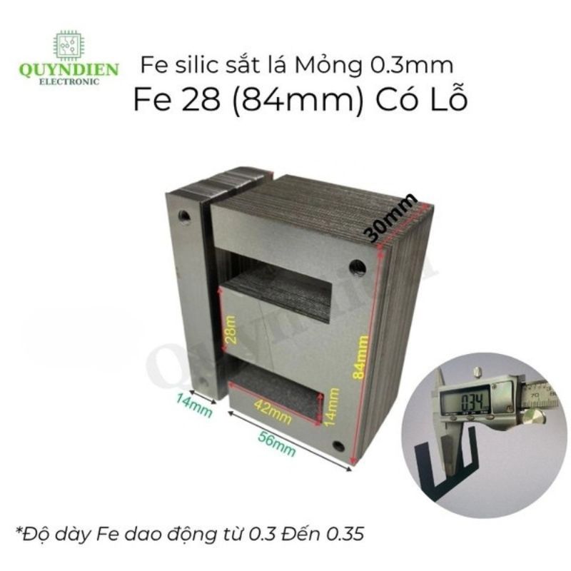 Fe Sắt Silic EI 0.35mm - 28mm (84mm) Lá Mỏng Có Lỗ