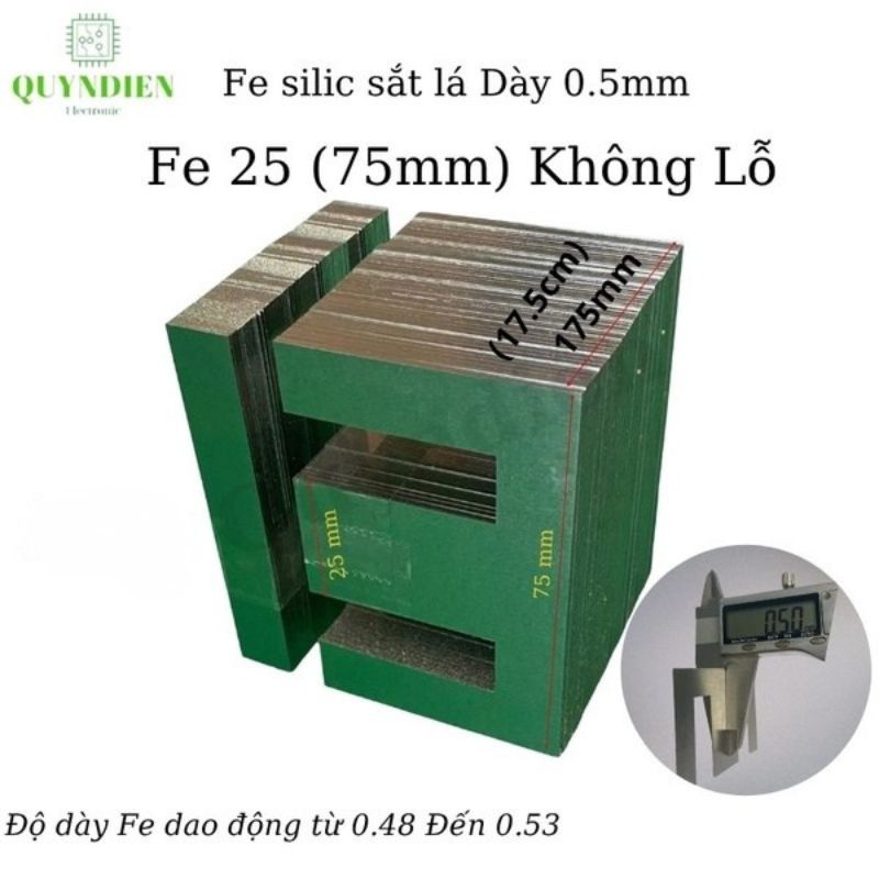 Fe Sắt Silic EI 0.5mm - 25mm (75mm) Lá Dày Không Lỗ