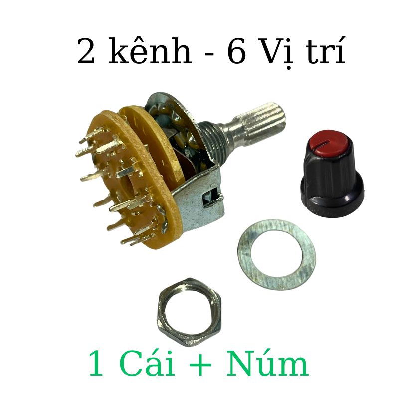 Công Tắc Xoay Kênh 2 kênh 6 vị trí có kèm tán & núm nhựa