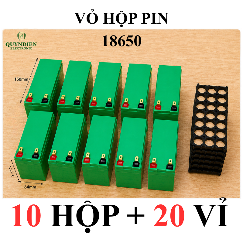 Vỏ Hộp Đựng Pin 18650 màu Xanh kèm khung
