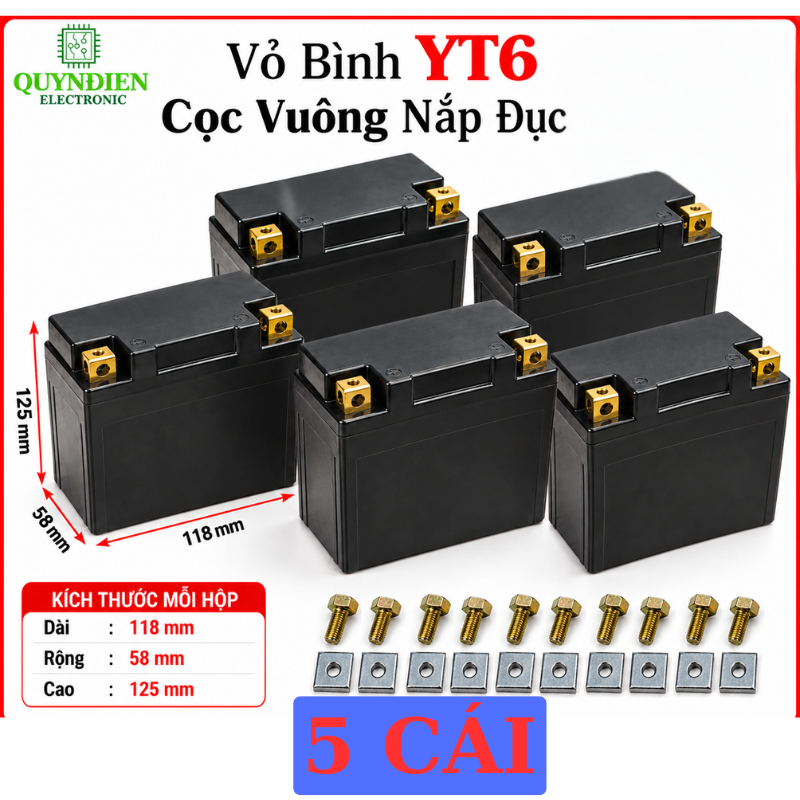 Vỏ Bình Xe Máy YT6 Cọc Vuông Nắp Đục