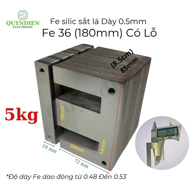 Fe Sắt silic EI lá dầy 0.5mm - 36mm (108mm) có lỗ