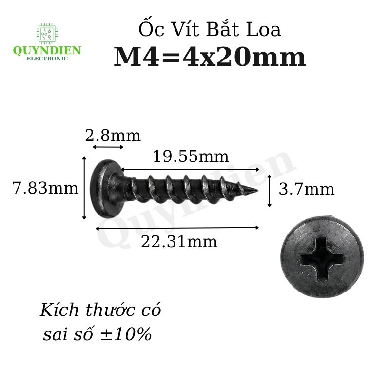 Ốc Vít M4x20mm Taiwan Ren Thưa Nhọn