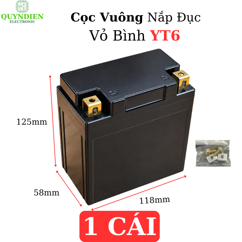 Vỏ Bình Xe Máy YT6 Cọc Vuông Nắp Đục