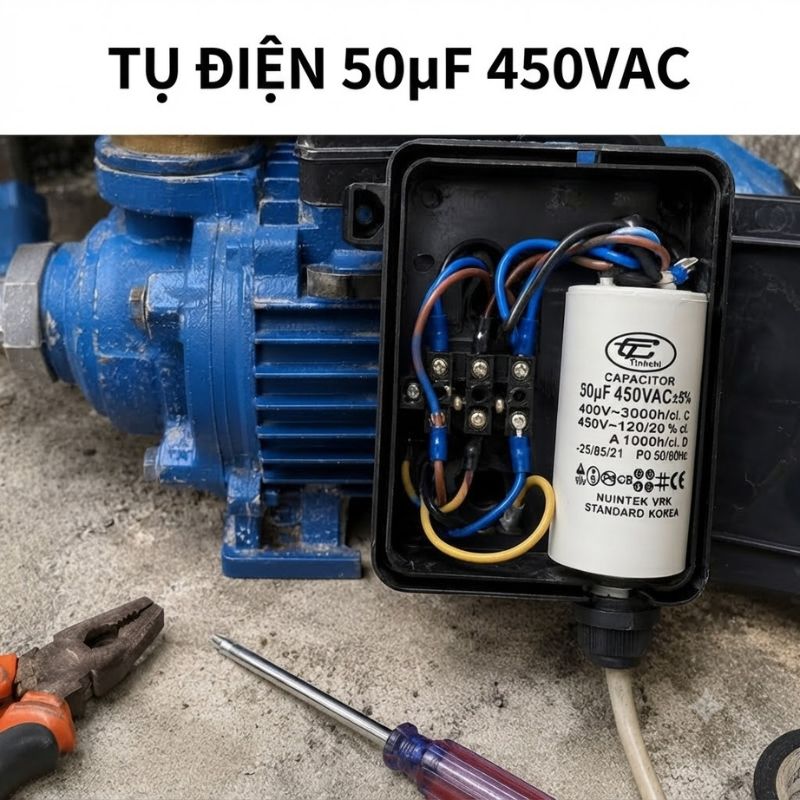 Tụ Đề Máy Bơm Nước 50uF 450VAC Tinh Chi