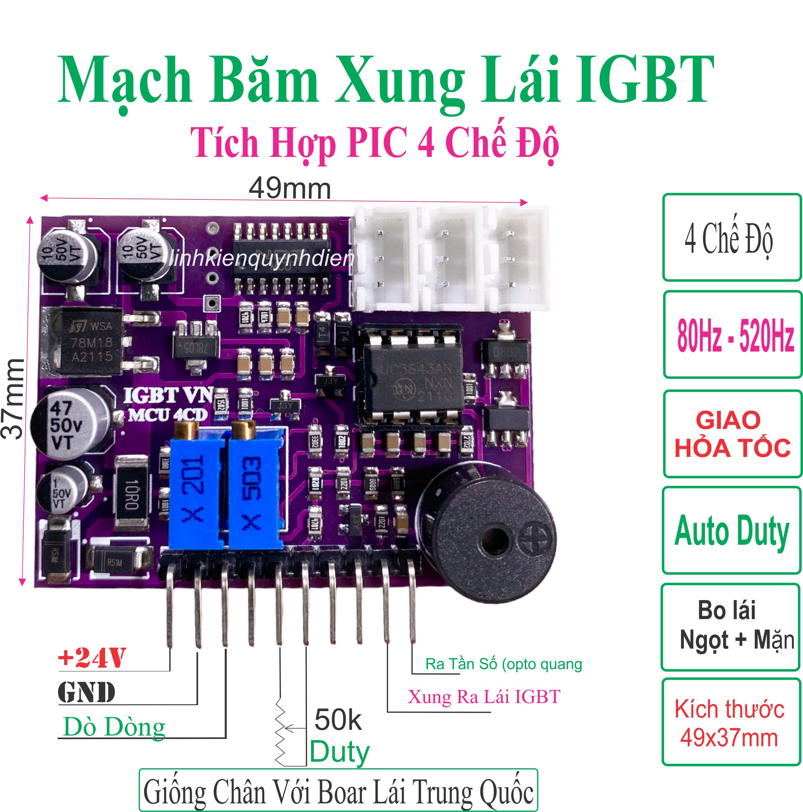 Mạch băm xung bo lái IGBT tích hợp 2 in 1 UC3842 + PIC 4 chế độ