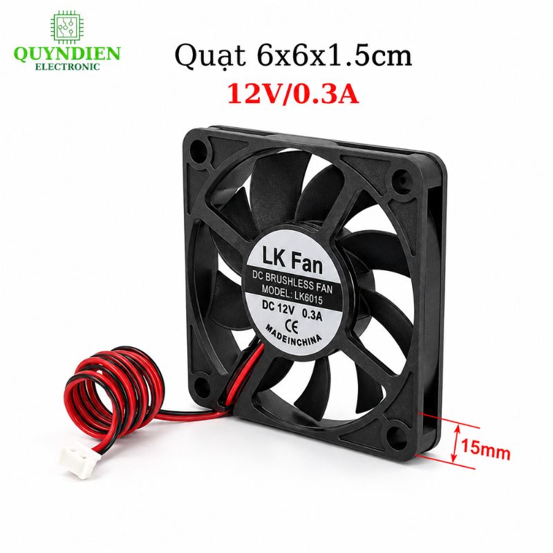 Quạt Tản Nhiệt 6x6x1.5cm 12V/0.3A dùng tản nhiệt cho máy hàn, CNC