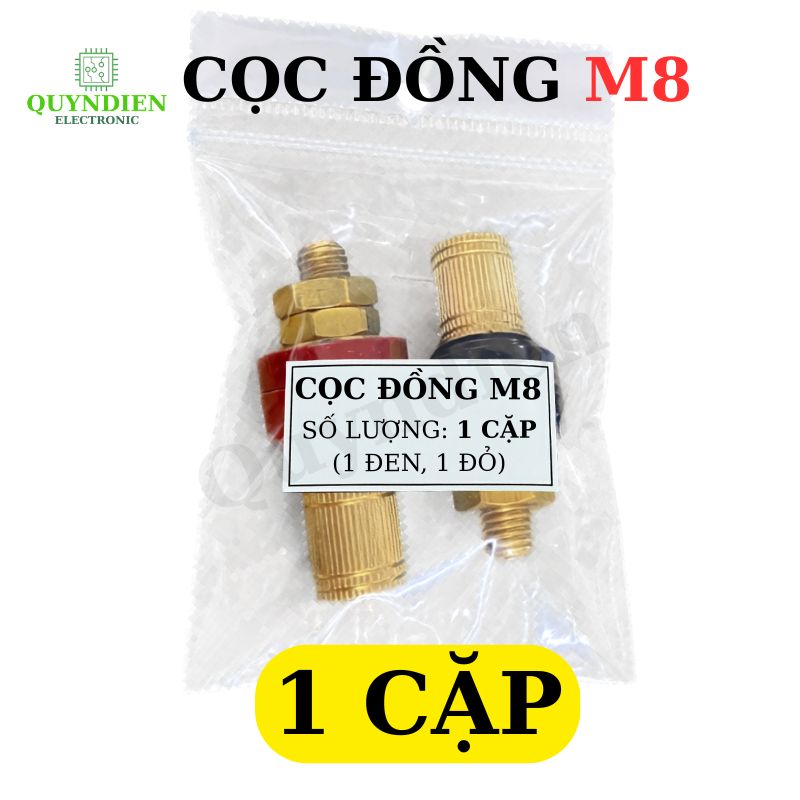 Cọc Đồng M8 NẮP ĐỒNG Đỏ Đen 200A