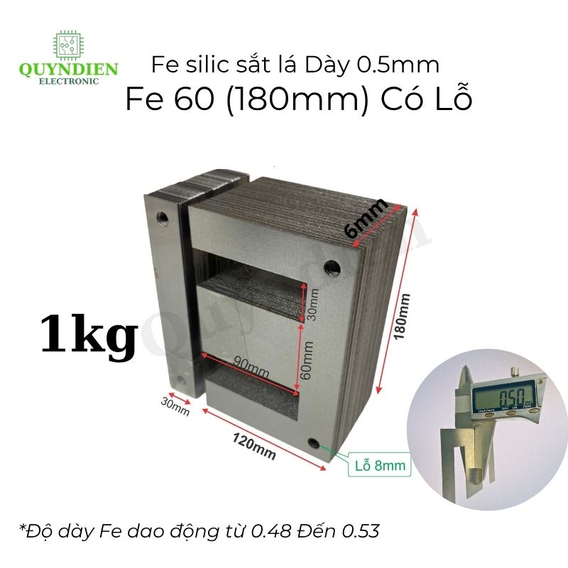 Fe Sắt silic EI lá dầy 0.5mm - 60mm (180mm) có lỗ