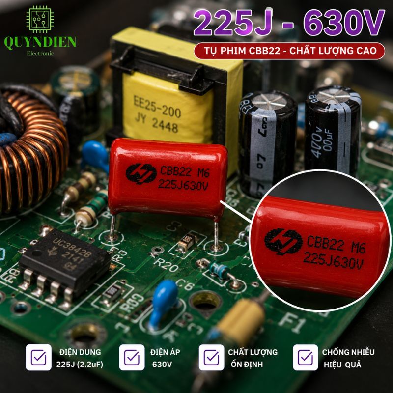 Tụ Kẹo Nâu Đỏ CBB22 225J 630V