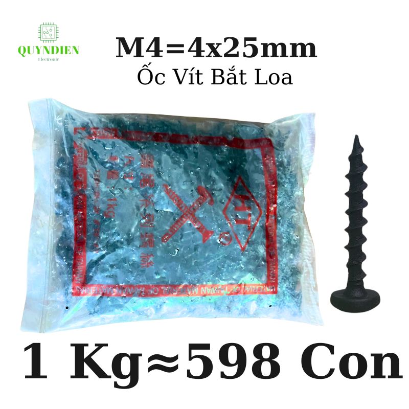 Ốc Vít Nhọn M4x25 Bắt Thùng Loa Ren Thưa Taiwan dài 25mm-Túi 1kg