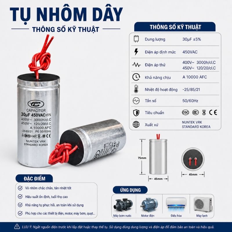 Tụ Nhôm Dây 30uF - 450V