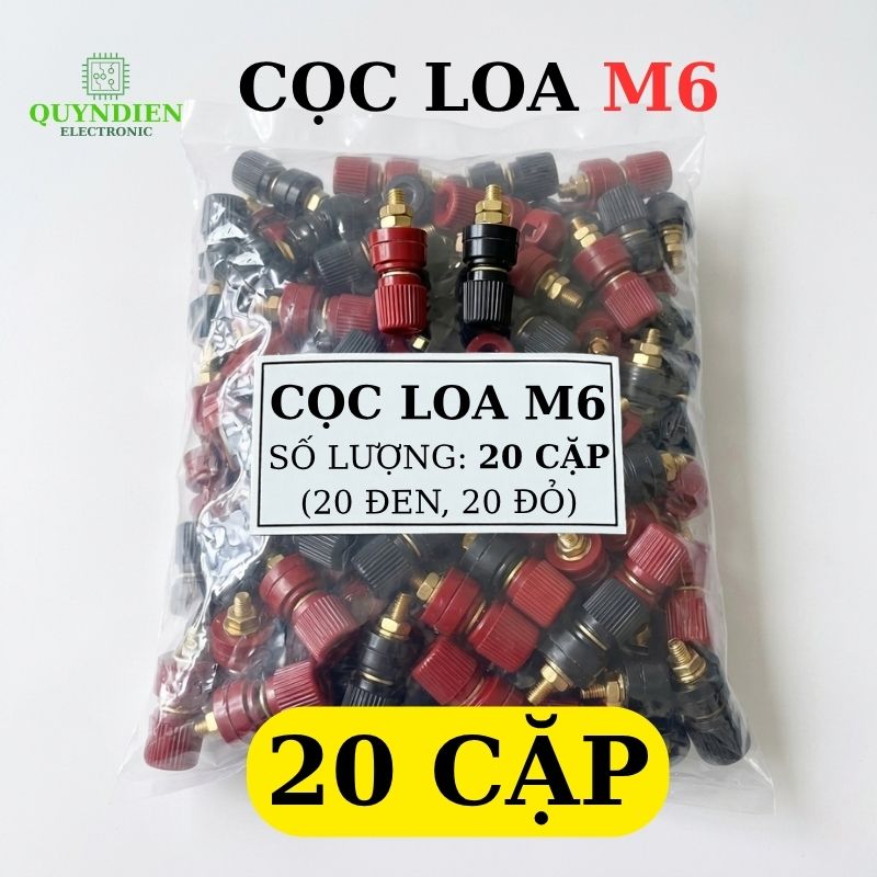 Cặp Jack loa JS333 M6 Cọc Đồng NẮP NHỰA Đỏ Đen trục 6mm