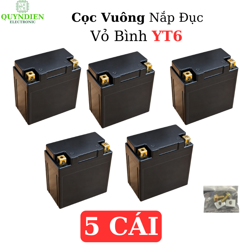 Vỏ Bình Xe Máy YT6 Cọc Vuông Nắp Đục