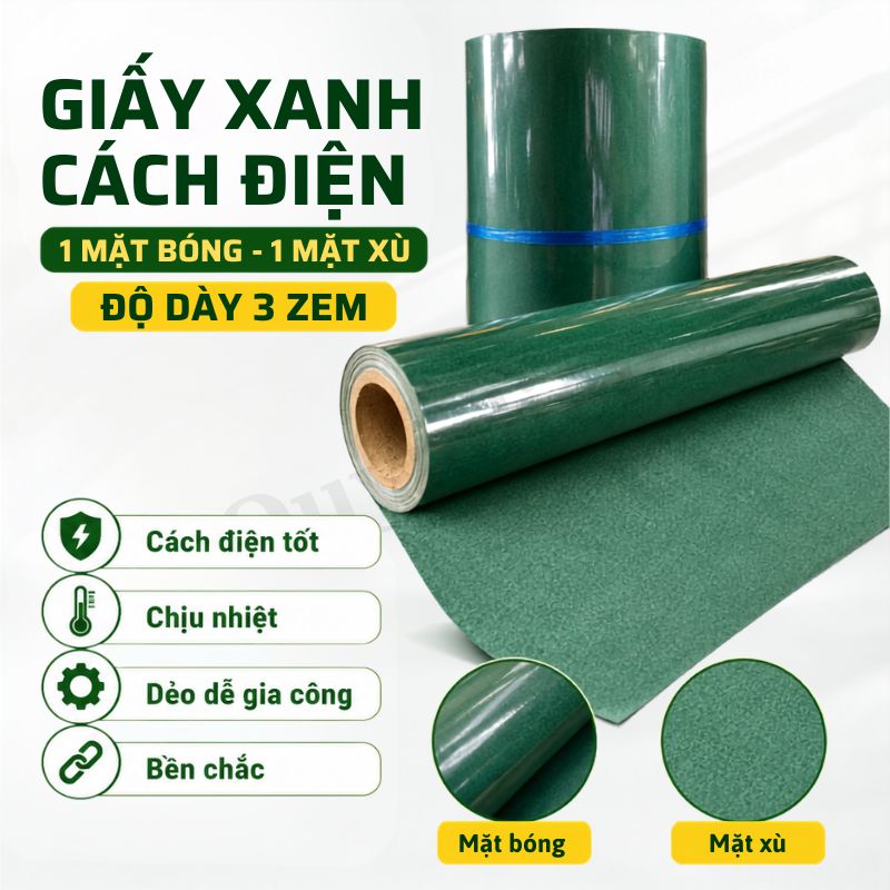 Giấy Cách Điện Xanh 1 Mặt Bóng 1 Mặt Xù Khổ 1 Mét Dày 0.3mm