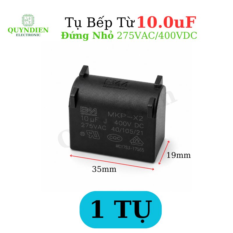 Tụ Bếp Từ 10uF 275VAC/400VDC Màu Đen Loại Đứng Xát Nhỏ