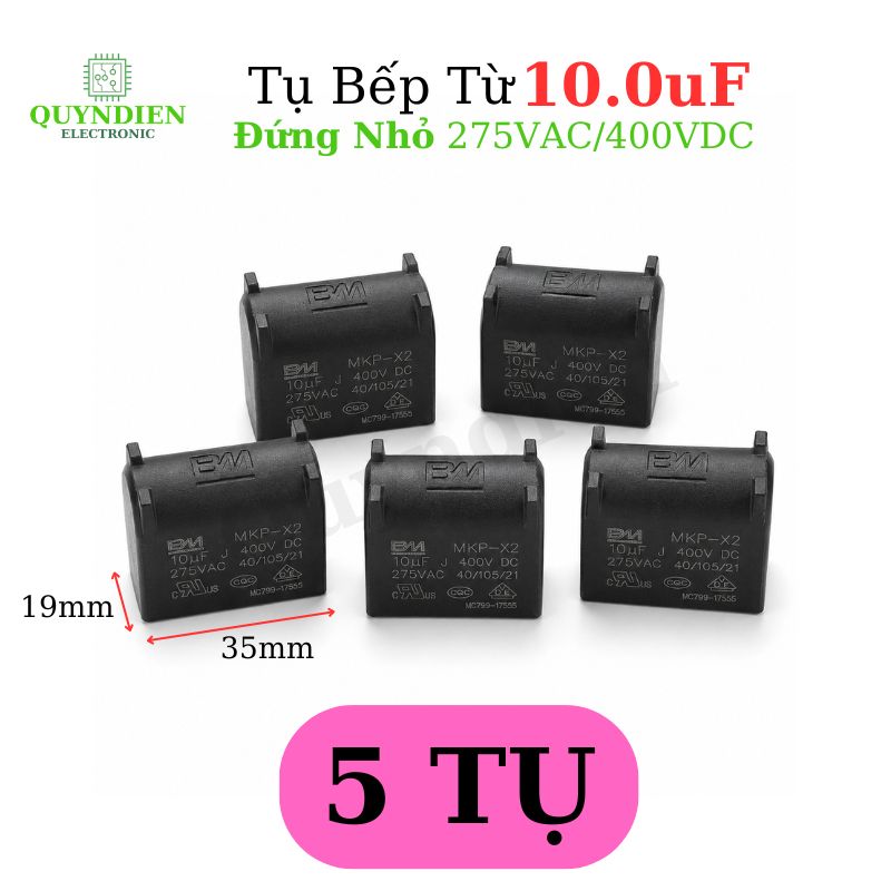 Tụ Bếp Từ 10uF 275VAC/400VDC Màu Đen Loại Đứng Xát Nhỏ