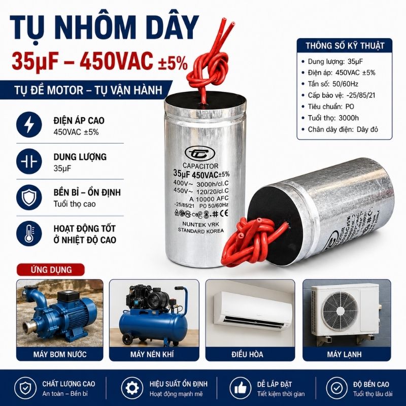 Tụ Nhôm Dây 35uF - 450V