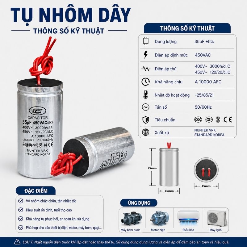 Tụ Nhôm Dây 35uF - 450V