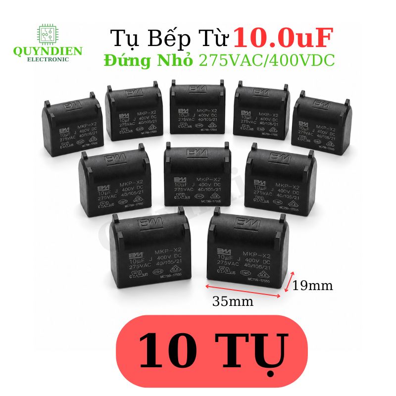 Tụ Bếp Từ 10uF 275VAC/400VDC Màu Đen Loại Đứng Xát Nhỏ