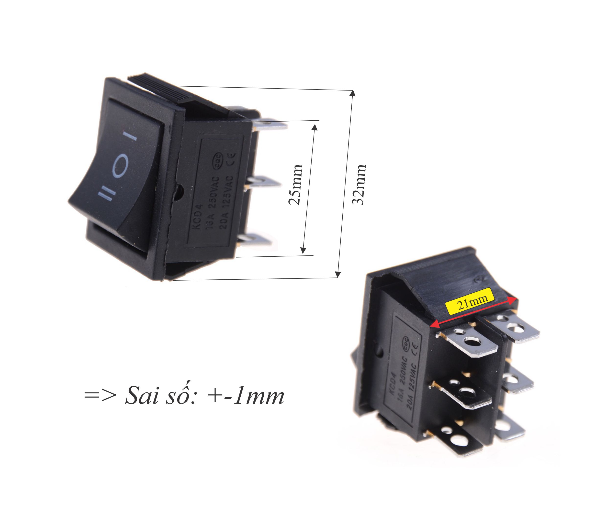 Công tắc bập bênh KCD4 250VAC-16A, 30A