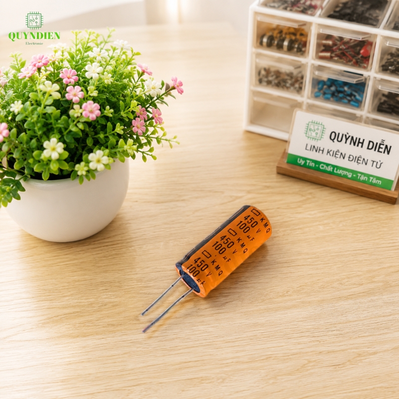 Tụ Hóa Lọc Nguồn 100uF 450V DC 105°C 18x40mm Chân Cắm Mới 100% - Linh Kiện Quỳnh Diễn