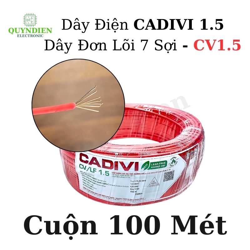 Dây Điện Cadivi 1.5 – Dây Đơn Lõi 7 Sợi CV1.5 – Dây Cáp Điện, Dây Tiếp Địa, Dây Chống Sét ( CUỘN 100 MÉT)